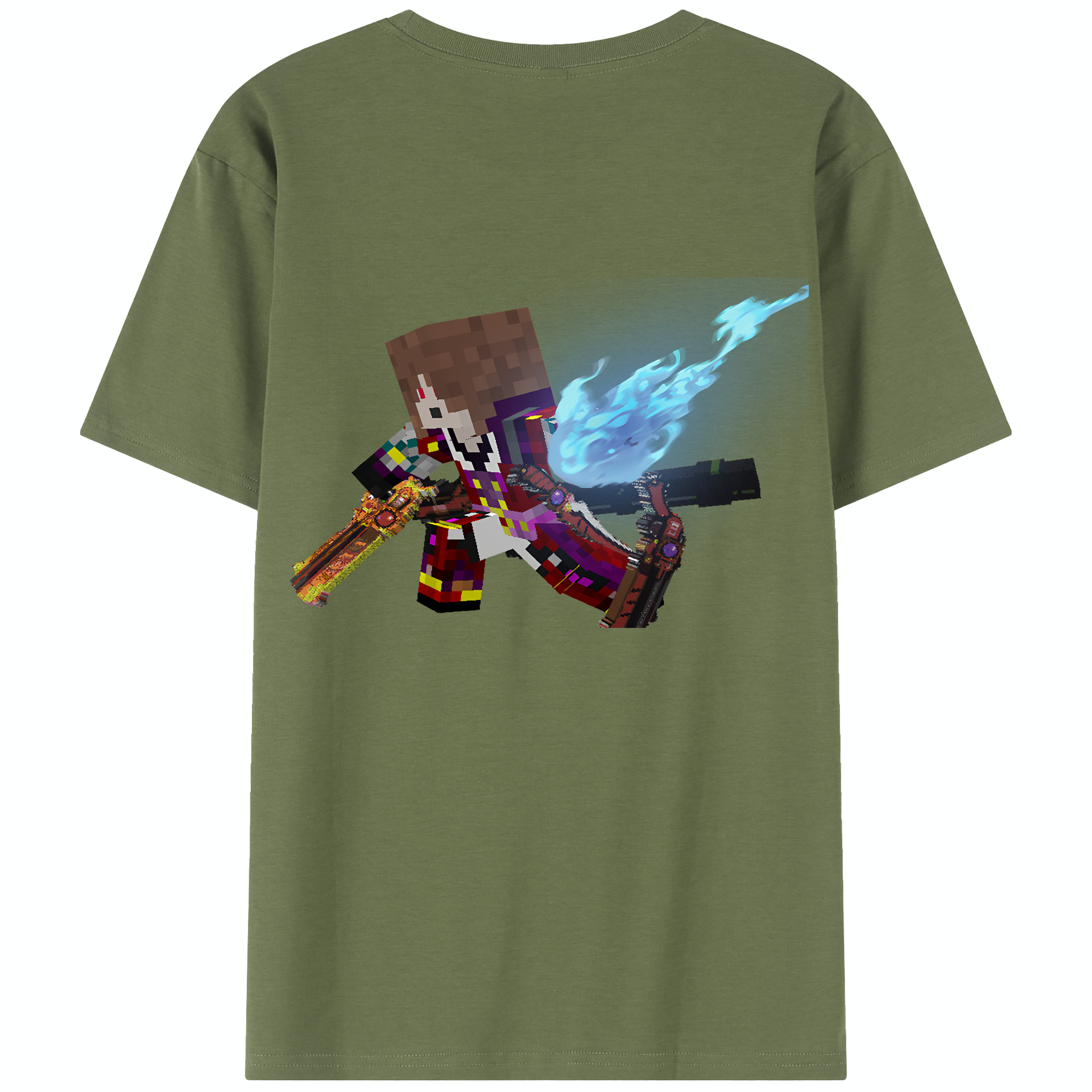 （画像用） マインクラフト ブロックの世界 Minecraft MC Block world 綿100％半袖Tシャツ（背面プリント）